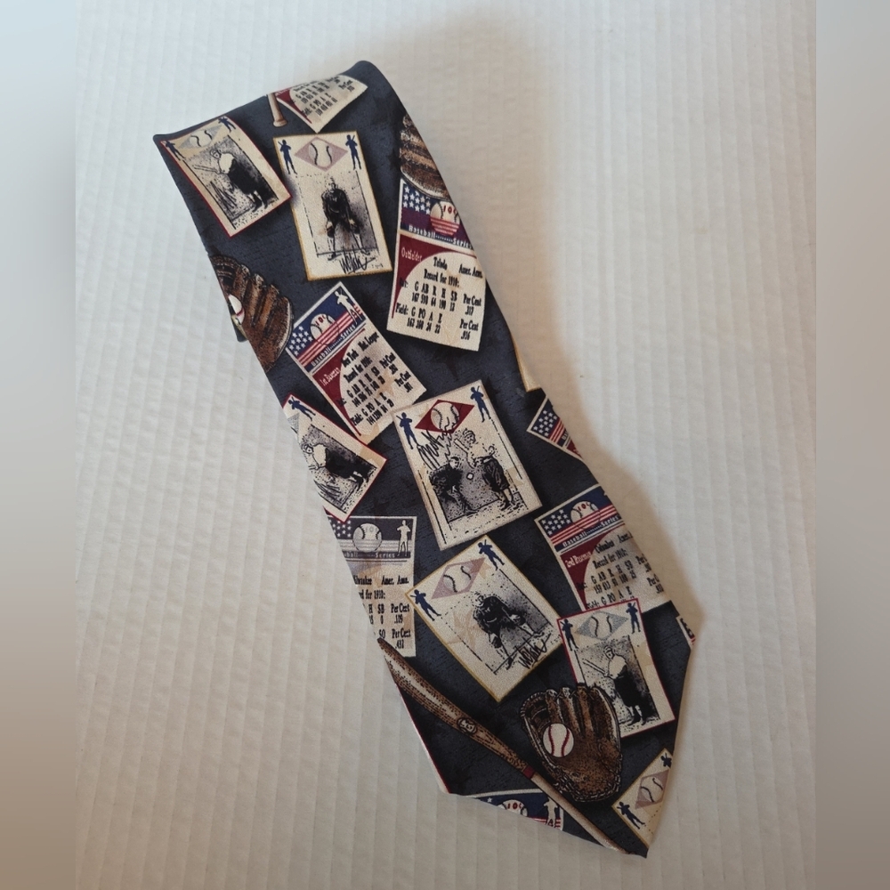 Tango By Max Raab Men's Navy Baseball-Themed Silk Tie